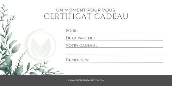 Certificat cadeau d'une valeur de 50$